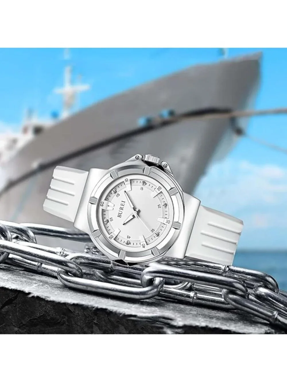 Men's White Analog Quartz Silicone Waterproof Geometric Design Classic Watch